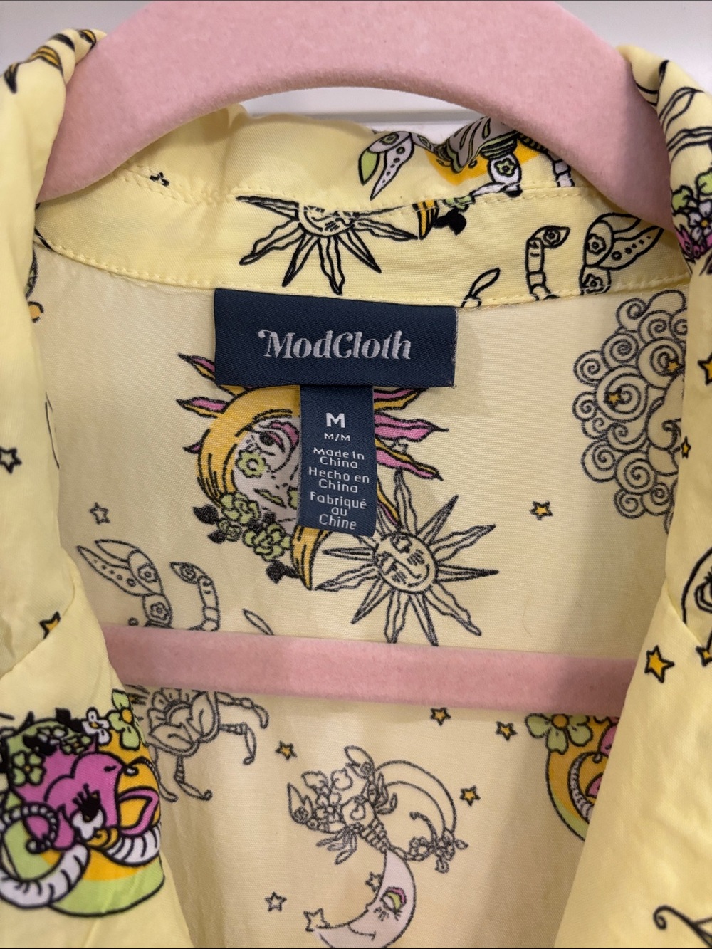 ModCloth Yellow Celestial Astrology Shirt Dress Zodiac Sun Moon Whimsigoth Sz M - Picture 3 of 16